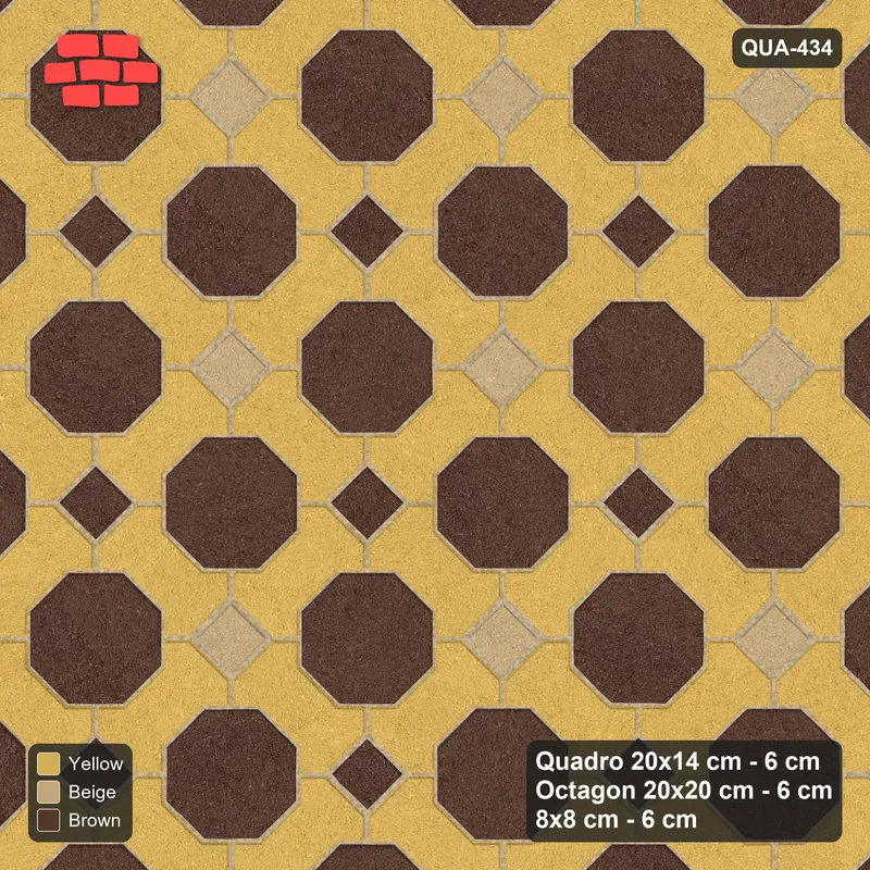 Interlock (Pasco) 20x14 cm · QUA-434 · Quadro-Octagon-8x8 grid, chequered cubes, 45 deg (Harvest Gold), Kerb 38B kerb · Top view Interlock (Pasco) 20x14 cm · QUA-434 · Quadro-Octagon-8x8 grid, chequered cubes, 45 deg (Harvest Gold), Kerb 38B kerb · Top view