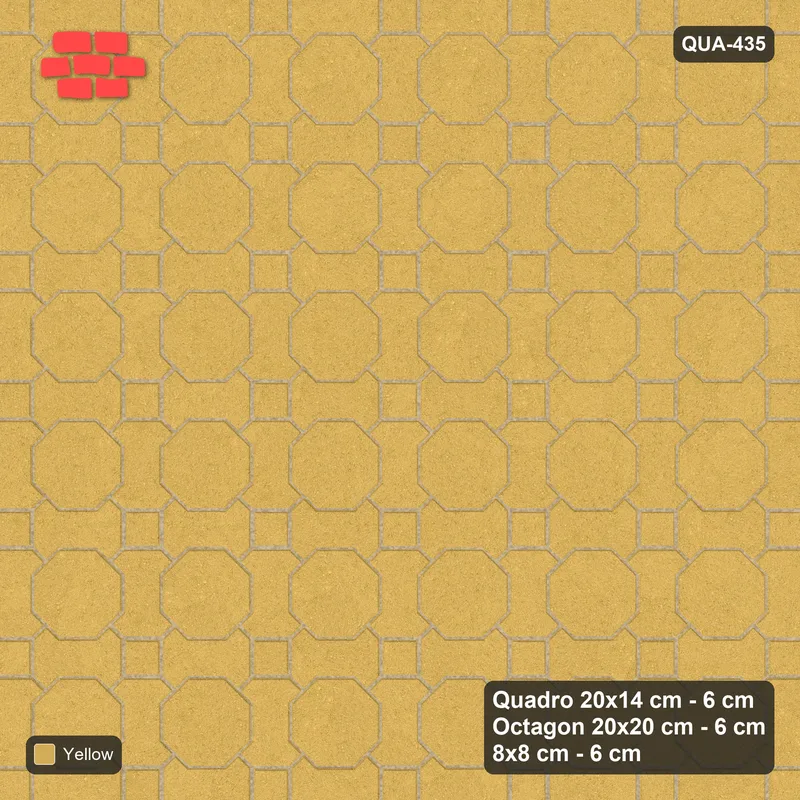 Interlock (Pasco) 20x14 cm · QUA-435 · Quadro-Octagon-8x8 grid, uniform roles (Ochre), no kerb · Top view Interlock (Pasco) 20x14 cm · QUA-435 · Quadro-Octagon-8x8 grid, uniform roles (Ochre), no kerb · Top view