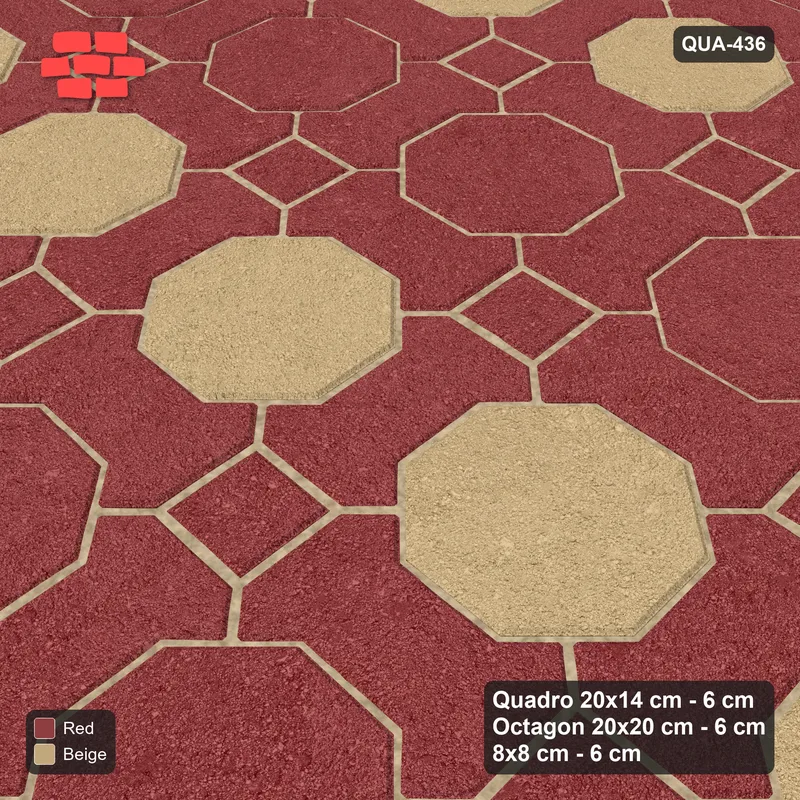 Interlock (Pasco) 20x14 cm · QUA-436 · Quadro-Octagon-8x8 grid, striped octagon rows (Terracotta), Kerb 42F kerb · Side view Interlock (Pasco) 20x14 cm · QUA-436 · Quadro-Octagon-8x8 grid, striped octagon rows (Terracotta), Kerb 42F kerb · Side view