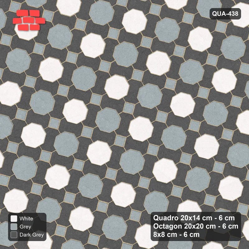 Interlock (Pasco) 20x14 cm · QUA-438 · Quadro-Octagon-8x8 grid, chequered octagons, 75 deg (Monochrome), no kerb · Top view Interlock (Pasco) 20x14 cm · QUA-438 · Quadro-Octagon-8x8 grid, chequered octagons, 75 deg (Monochrome), no kerb · Top view