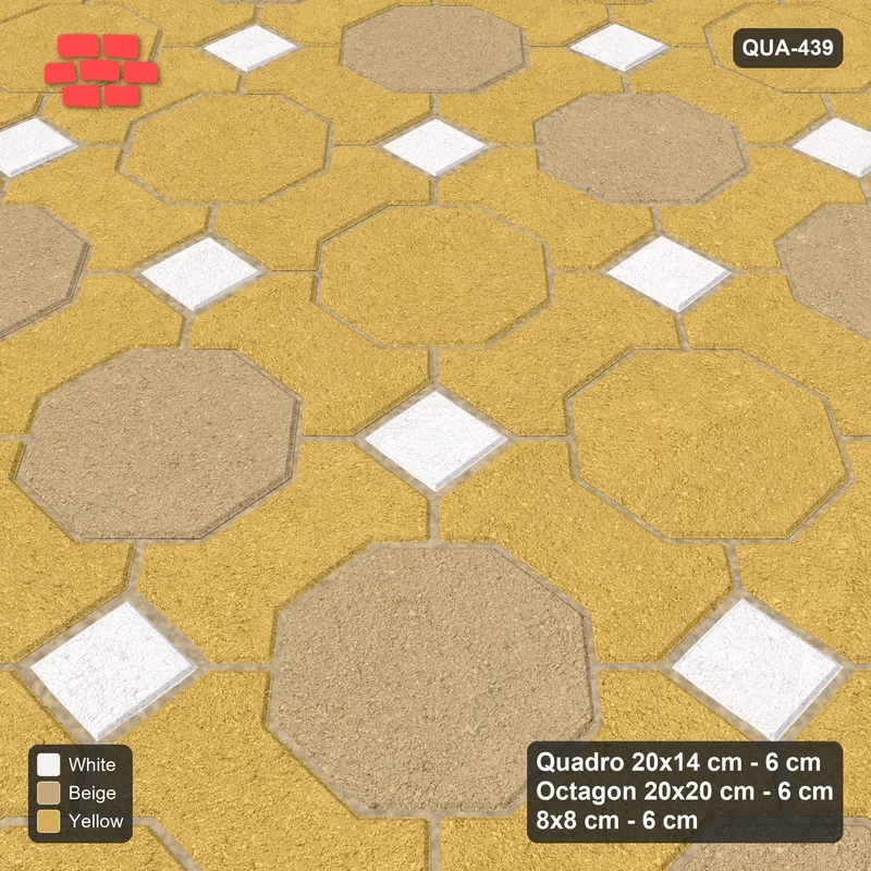 Interlock (Pasco) 20x14 cm · QUA-439 · Quadro-Octagon-8x8 grid, striped octagon rows (Golden Sand), no kerb · Side view Interlock (Pasco) 20x14 cm · QUA-439 · Quadro-Octagon-8x8 grid, striped octagon rows (Golden Sand), no kerb · Side view