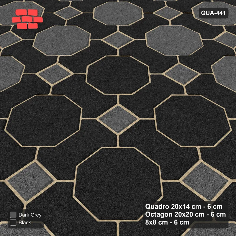 Interlock (Pasco) 20x14 cm · QUA-441 · Quadro-Octagon-8x8 grid, octagon medallion (Night Sky), no kerb · Side view Interlock (Pasco) 20x14 cm · QUA-441 · Quadro-Octagon-8x8 grid, octagon medallion (Night Sky), no kerb · Side view