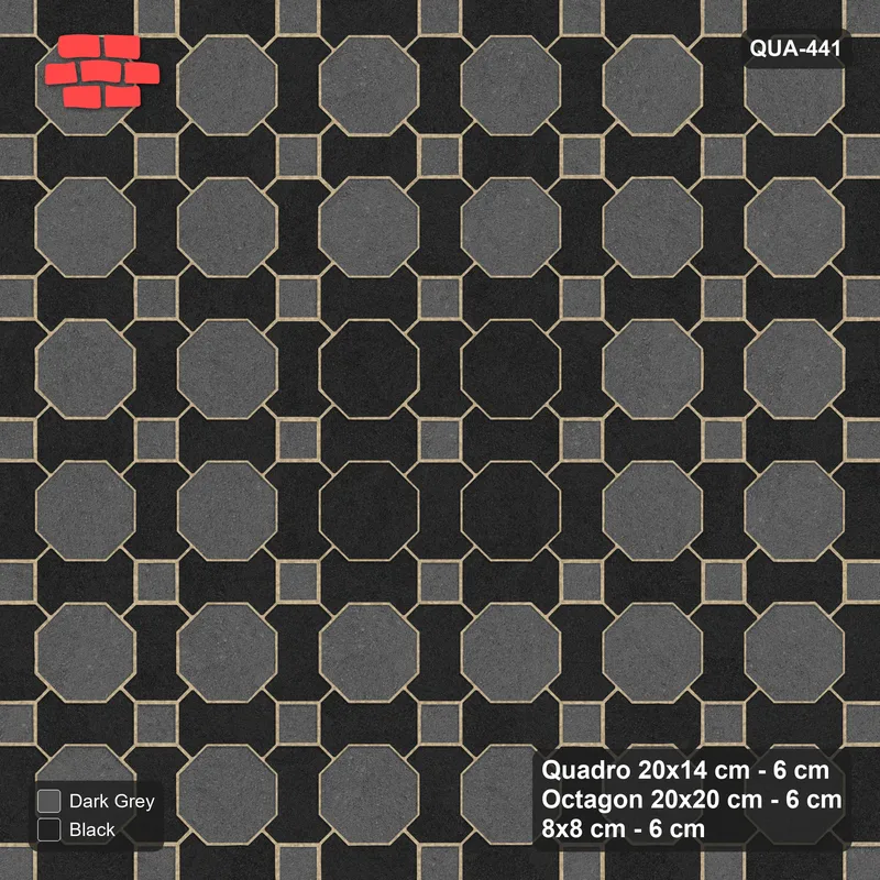 Interlock (Pasco) 20x14 cm · QUA-441 · Quadro-Octagon-8x8 grid, octagon medallion (Night Sky), no kerb · Top view Interlock (Pasco) 20x14 cm · QUA-441 · Quadro-Octagon-8x8 grid, octagon medallion (Night Sky), no kerb · Top view