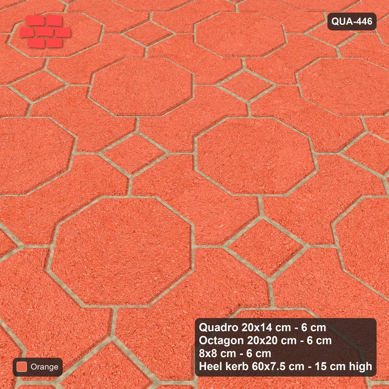 Interlock (Pasco) 20x14 cm · QUA-446 · Quadro-Octagon-8x8 grid, uniform roles (Coral), Heel kerb 75x150x600 kerb · Side view Interlock (Pasco) 20x14 cm · QUA-446 · Quadro-Octagon-8x8 grid, uniform roles (Coral), Heel kerb 75x150x600 kerb · Side view