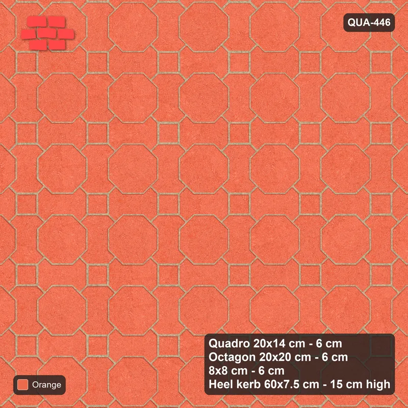 Interlock (Pasco) 20x14 cm · QUA-446 · Quadro-Octagon-8x8 grid, uniform roles (Coral), Heel kerb 75x150x600 kerb · Top view Interlock (Pasco) 20x14 cm · QUA-446 · Quadro-Octagon-8x8 grid, uniform roles (Coral), Heel kerb 75x150x600 kerb · Top view
