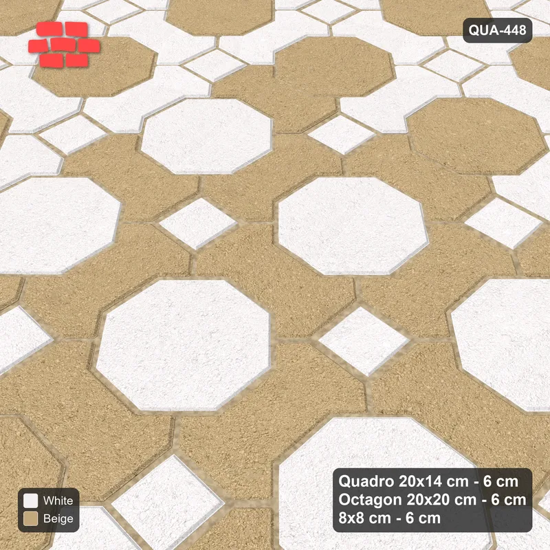 Interlock (Pasco) 20x14 cm · QUA-448 · Quadro-Octagon-8x8 grid, centre medallion (Ivory & Sand), Kerb 25B kerb · Side view Interlock (Pasco) 20x14 cm · QUA-448 · Quadro-Octagon-8x8 grid, centre medallion (Ivory & Sand), Kerb 25B kerb · Side view