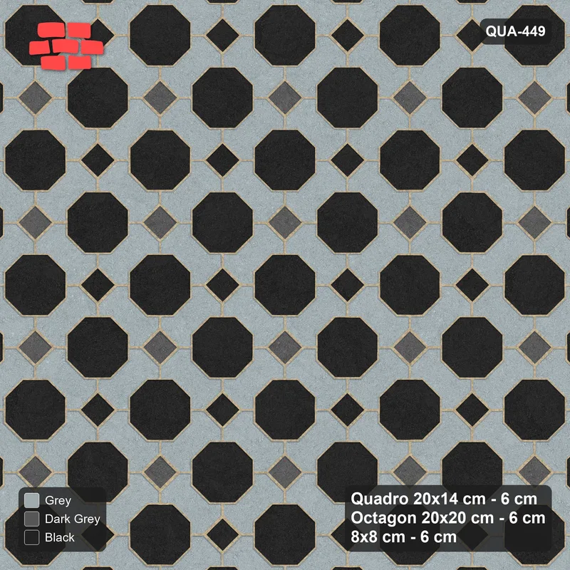 Interlock (Pasco) 20x14 cm · QUA-449 · Quadro-Octagon-8x8 grid, chequered cubes, 45 deg (Graphite Scale), Kerb 25F kerb · Top view Interlock (Pasco) 20x14 cm · QUA-449 · Quadro-Octagon-8x8 grid, chequered cubes, 45 deg (Graphite Scale), Kerb 25F kerb · Top view