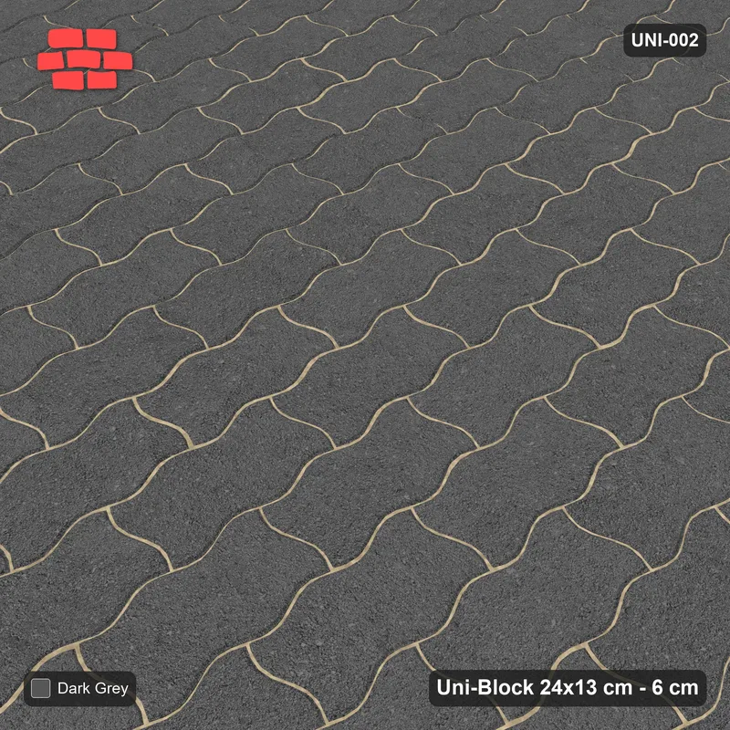 Interlock (Pasco) 24x13 cm · UNI-002 · Plain field, quarter-turn lay, kerb frame · Side view Interlock (Pasco) 24x13 cm · UNI-002 · Plain field, quarter-turn lay, kerb frame · Side view