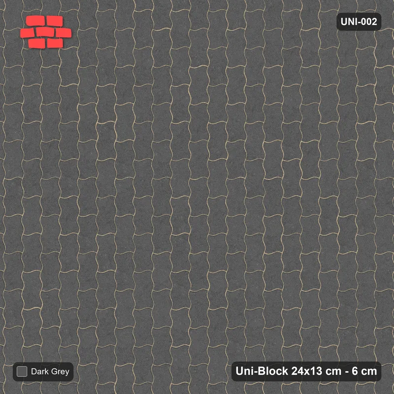 Interlock (Pasco) 24x13 cm · UNI-002 · Plain field, quarter-turn lay, kerb frame · Top view Interlock (Pasco) 24x13 cm · UNI-002 · Plain field, quarter-turn lay, kerb frame · Top view