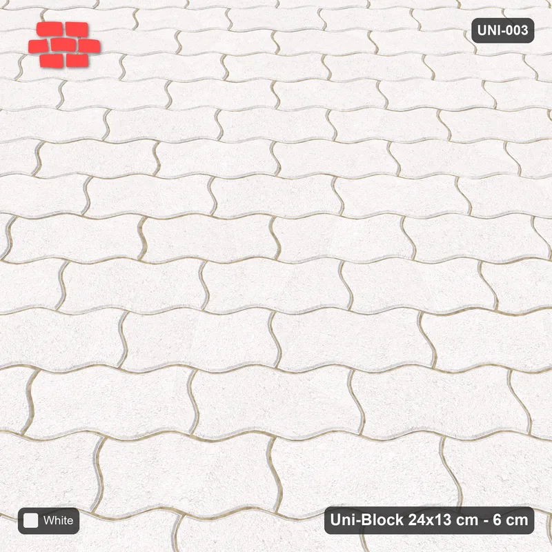 Interlock (Pasco) 24x13 cm · UNI-003 · Plain field, 45-degree lay, kerb frame · Side view Interlock (Pasco) 24x13 cm · UNI-003 · Plain field, 45-degree lay, kerb frame · Side view
