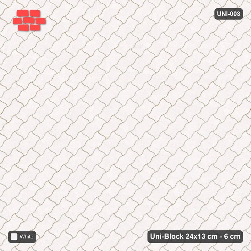 Interlock (Pasco) 24x13 cm · UNI-003 · Plain field, 45-degree lay, kerb frame · Top view Interlock (Pasco) 24x13 cm · UNI-003 · Plain field, 45-degree lay, kerb frame · Top view