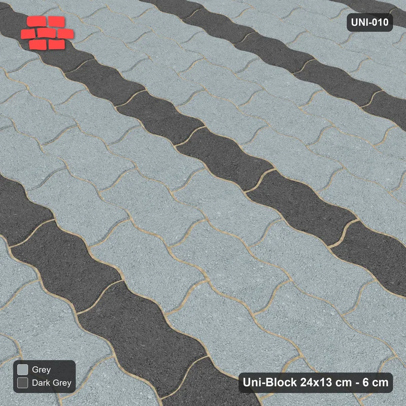 Interlock (Pasco) 24x13 cm · UNI-010 · Horizontal accent courses (1 in 4), straight lay · Side view Interlock (Pasco) 24x13 cm · UNI-010 · Horizontal accent courses (1 in 4), straight lay · Side view