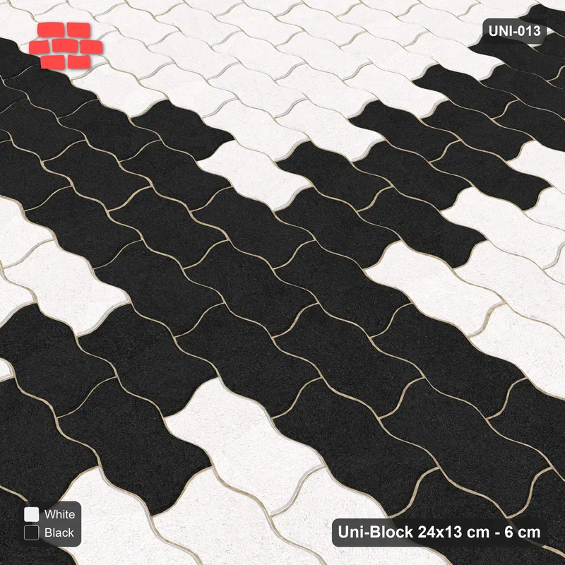 Interlock (Pasco) 24x13 cm · UNI-013 · Central cross band, straight lay, kerb frame · Side view Interlock (Pasco) 24x13 cm · UNI-013 · Central cross band, straight lay, kerb frame · Side view