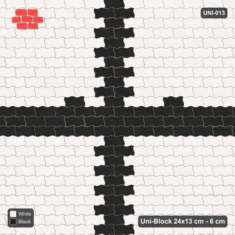Interlock (Pasco) 24x13 cm · UNI-013 · Central cross band, straight lay, kerb frame · Top view Interlock (Pasco) 24x13 cm · UNI-013 · Central cross band, straight lay, kerb frame · Top view