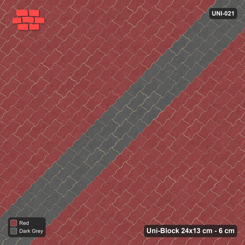 Interlock (Pasco) 24x13 cm · UNI-021 · Diagonal central feature band, 45-degree lay, kerb frame · Top view Interlock (Pasco) 24x13 cm · UNI-021 · Diagonal central feature band, 45-degree lay, kerb frame · Top view