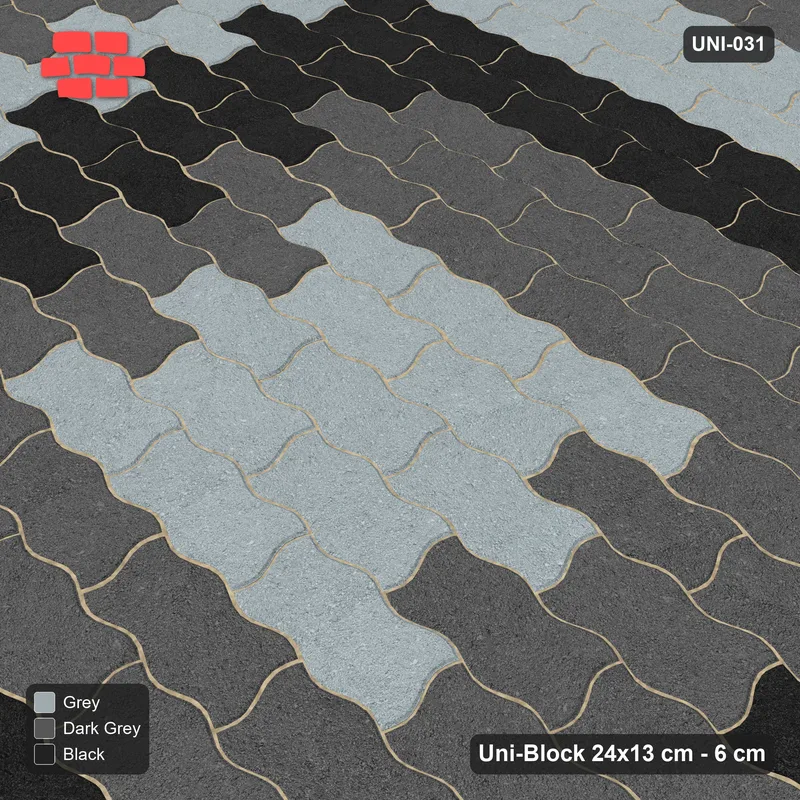 Interlock (Pasco) 24x13 cm · UNI-031 · Concentric square rings 28 cm, straight lay, kerb frame · Side view Interlock (Pasco) 24x13 cm · UNI-031 · Concentric square rings 28 cm, straight lay, kerb frame · Side view