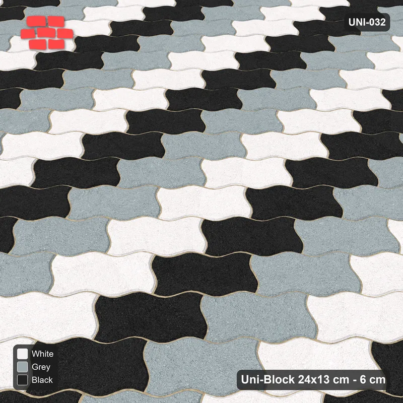 Interlock (Pasco) 24x13 cm · UNI-032 · Square-on stripes cycling 3 tones, 45-degree lay · Side view Interlock (Pasco) 24x13 cm · UNI-032 · Square-on stripes cycling 3 tones, 45-degree lay · Side view
