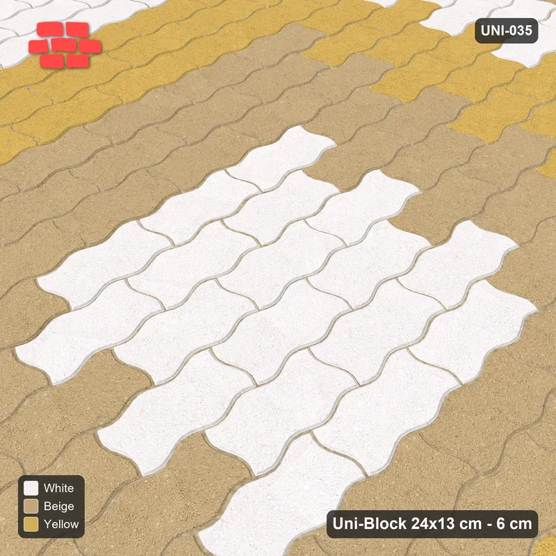 Interlock (Pasco) 24x13 cm · UNI-035 · Concentric square rings 32 cm, quarter-turn lay, kerb frame · Side view Interlock (Pasco) 24x13 cm · UNI-035 · Concentric square rings 32 cm, quarter-turn lay, kerb frame · Side view