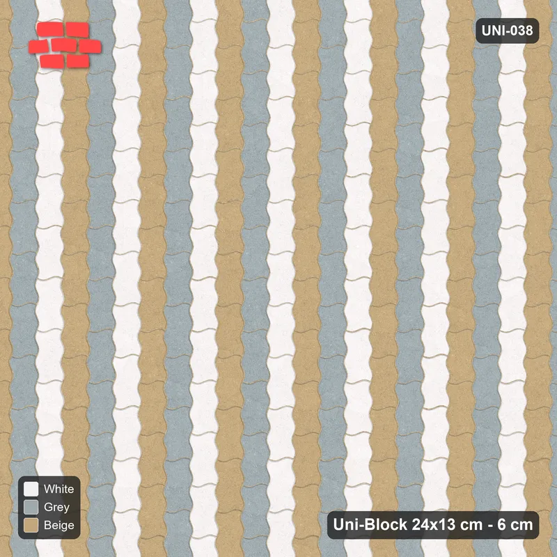 Interlock (Pasco) 24x13 cm · UNI-038 · Vertical stripes cycling 3 tones, quarter-turn lay, kerb frame · Top view Interlock (Pasco) 24x13 cm · UNI-038 · Vertical stripes cycling 3 tones, quarter-turn lay, kerb frame · Top view