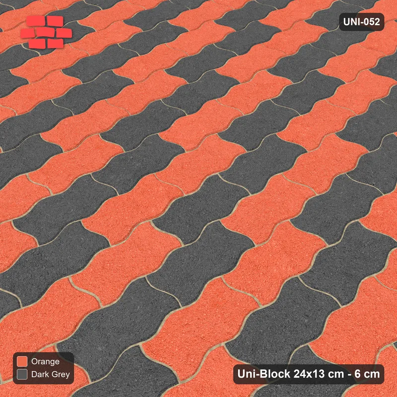 Interlock (Pasco) 24x13 cm · UNI-052 · Checkerboard of 2-piece pairs, quarter-turn lay (Ember) · Side view Interlock (Pasco) 24x13 cm · UNI-052 · Checkerboard of 2-piece pairs, quarter-turn lay (Ember) · Side view