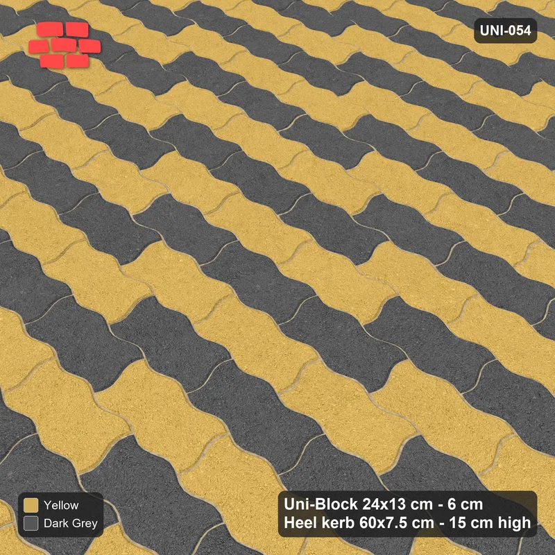 Interlock (Pasco) 24x13 cm · UNI-054 · Checkerboard of 3-piece runs, straight lay, kerb frame (Mustard Slate) · Side view Interlock (Pasco) 24x13 cm · UNI-054 · Checkerboard of 3-piece runs, straight lay, kerb frame (Mustard Slate) · Side view