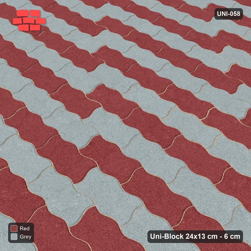 Interlock (Pasco) 24x13 cm · UNI-058 · Checkerboard of 4-piece runs, straight lay, kerb frame (Brick & Ash) · Side view Interlock (Pasco) 24x13 cm · UNI-058 · Checkerboard of 4-piece runs, straight lay, kerb frame (Brick & Ash) · Side view