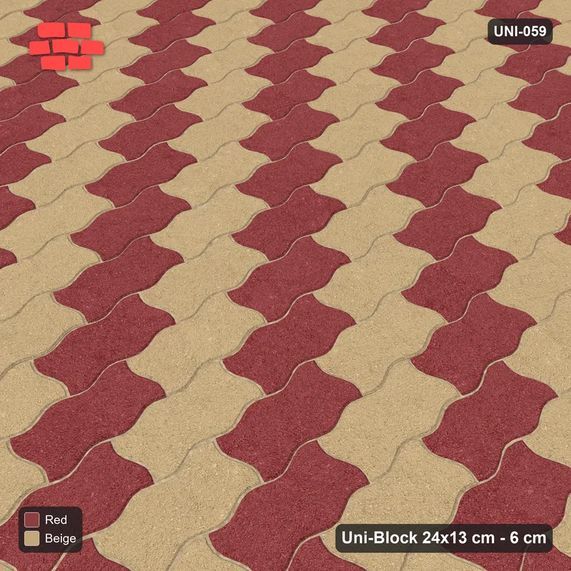 Interlock (Pasco) 24x13 cm · UNI-059 · Piece-by-piece checkerboard, quarter-turn lay (Terracotta) · Side view Interlock (Pasco) 24x13 cm · UNI-059 · Piece-by-piece checkerboard, quarter-turn lay (Terracotta) · Side view