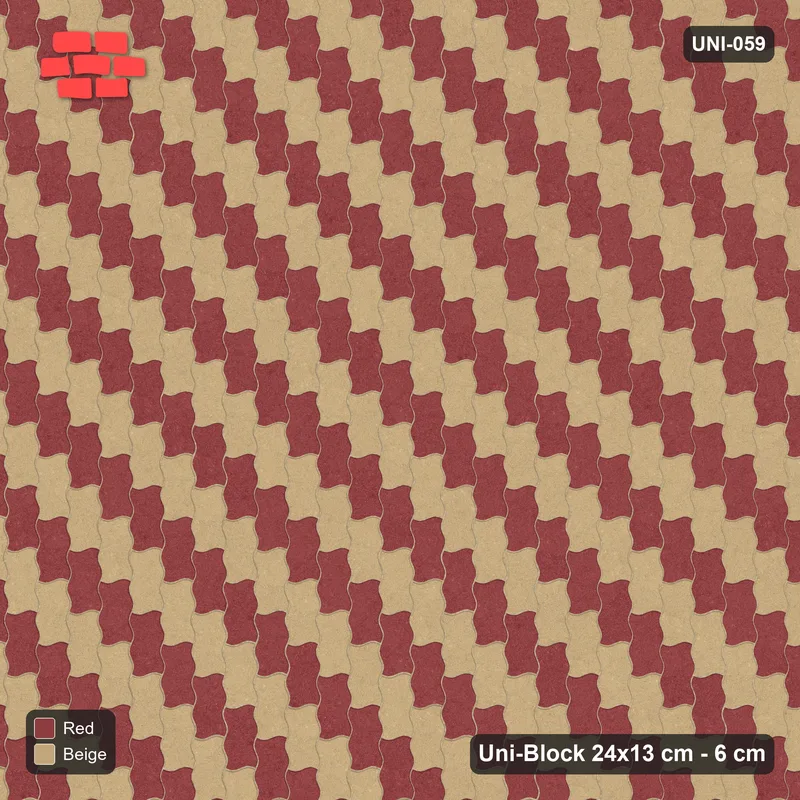 Interlock (Pasco) 24x13 cm · UNI-059 · Piece-by-piece checkerboard, quarter-turn lay (Terracotta) · Top view Interlock (Pasco) 24x13 cm · UNI-059 · Piece-by-piece checkerboard, quarter-turn lay (Terracotta) · Top view