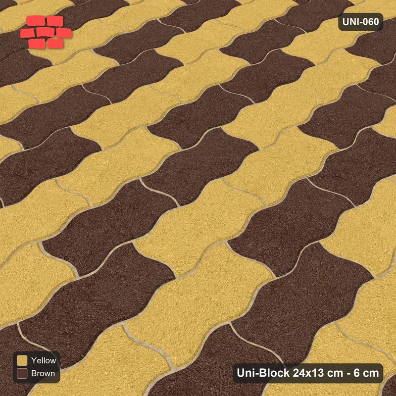 Interlock (Pasco) 24x13 cm · UNI-060 · Checkerboard of 2-piece pairs, quarter-turn lay, kerb frame (Harvest) · Side view Interlock (Pasco) 24x13 cm · UNI-060 · Checkerboard of 2-piece pairs, quarter-turn lay, kerb frame (Harvest) · Side view