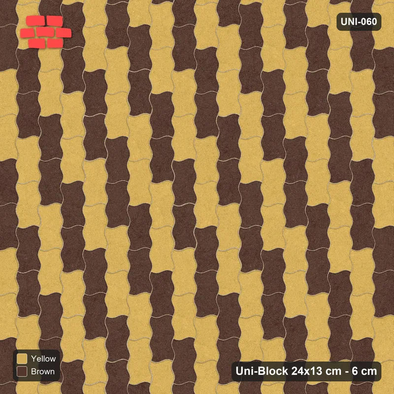 Interlock (Pasco) 24x13 cm · UNI-060 · Checkerboard of 2-piece pairs, quarter-turn lay, kerb frame (Harvest) · Top view Interlock (Pasco) 24x13 cm · UNI-060 · Checkerboard of 2-piece pairs, quarter-turn lay, kerb frame (Harvest) · Top view