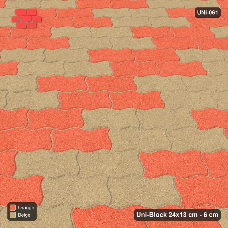 Interlock (Pasco) 24x13 cm · UNI-061 · Checkerboard of 2x2 piece blocks, 45-degree lay (Clay Court) · Side view Interlock (Pasco) 24x13 cm · UNI-061 · Checkerboard of 2x2 piece blocks, 45-degree lay (Clay Court) · Side view
