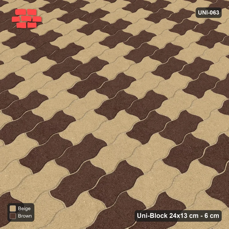 Interlock (Pasco) 24x13 cm · UNI-063 · Checkerboard, 2-course cells, quarter-turn lay (Sandstone) · Side view Interlock (Pasco) 24x13 cm · UNI-063 · Checkerboard, 2-course cells, quarter-turn lay (Sandstone) · Side view
