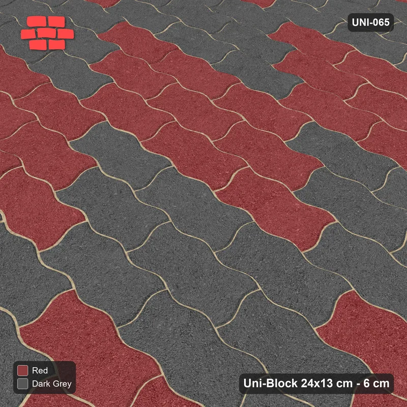 Interlock (Pasco) 24x13 cm · UNI-065 · Checkerboard of 3x3 piece blocks, straight lay, kerb frame (Rust & Charcoal) · Side view Interlock (Pasco) 24x13 cm · UNI-065 · Checkerboard of 3x3 piece blocks, straight lay, kerb frame (Rust & Charcoal) · Side view