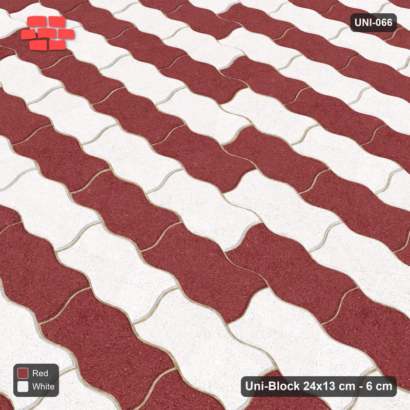 Interlock (Pasco) 24x13 cm · UNI-066 · Checkerboard of 4-piece runs, straight lay, kerb frame (Burgundy & Ivory) · Side view Interlock (Pasco) 24x13 cm · UNI-066 · Checkerboard of 4-piece runs, straight lay, kerb frame (Burgundy & Ivory) · Side view