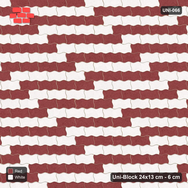 Interlock (Pasco) 24x13 cm · UNI-066 · Checkerboard of 4-piece runs, straight lay, kerb frame (Burgundy & Ivory) · Top view Interlock (Pasco) 24x13 cm · UNI-066 · Checkerboard of 4-piece runs, straight lay, kerb frame (Burgundy & Ivory) · Top view