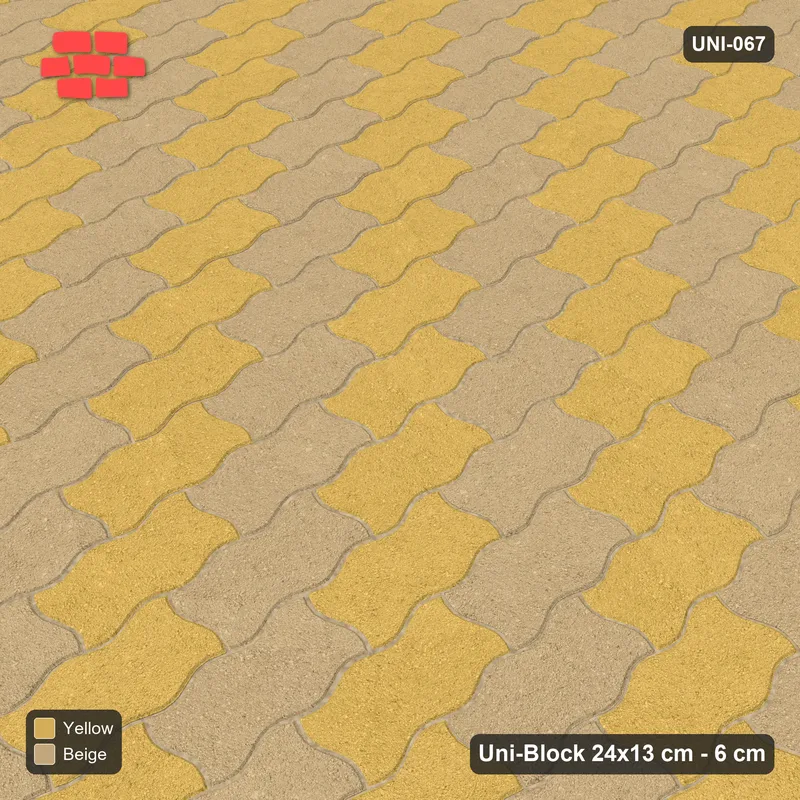 Interlock (Pasco) 24x13 cm · UNI-067 · Piece-by-piece checkerboard, quarter-turn lay (Desert Sun) · Side view Interlock (Pasco) 24x13 cm · UNI-067 · Piece-by-piece checkerboard, quarter-turn lay (Desert Sun) · Side view