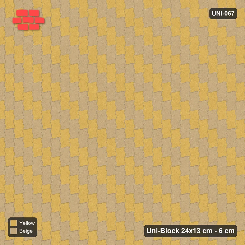 Interlock (Pasco) 24x13 cm · UNI-067 · Piece-by-piece checkerboard, quarter-turn lay (Desert Sun) · Top view Interlock (Pasco) 24x13 cm · UNI-067 · Piece-by-piece checkerboard, quarter-turn lay (Desert Sun) · Top view