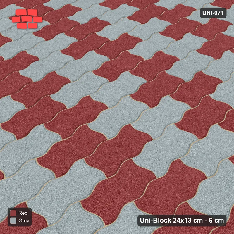 Interlock (Pasco) 24x13 cm · UNI-071 · Checkerboard, 2-course cells, quarter-turn lay, kerb frame (Brick & Ash) · Side view Interlock (Pasco) 24x13 cm · UNI-071 · Checkerboard, 2-course cells, quarter-turn lay, kerb frame (Brick & Ash) · Side view