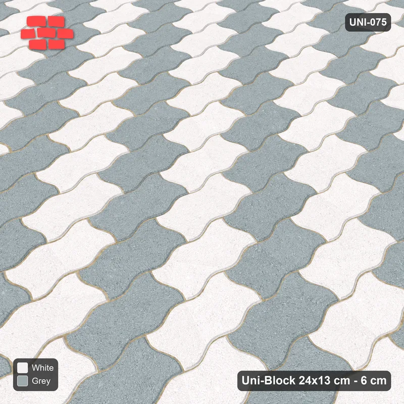 Interlock (Pasco) 24x13 cm · UNI-075 · Piece-by-piece checkerboard, quarter-turn lay (Salt & Pepper) · Side view Interlock (Pasco) 24x13 cm · UNI-075 · Piece-by-piece checkerboard, quarter-turn lay (Salt & Pepper) · Side view