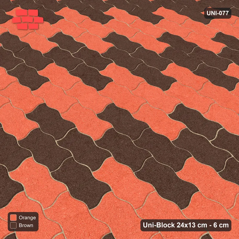 Interlock (Pasco) 24x13 cm · UNI-077 · Checkerboard of 2x2 piece blocks, straight lay (Burnt Clay) · Side view Interlock (Pasco) 24x13 cm · UNI-077 · Checkerboard of 2x2 piece blocks, straight lay (Burnt Clay) · Side view
