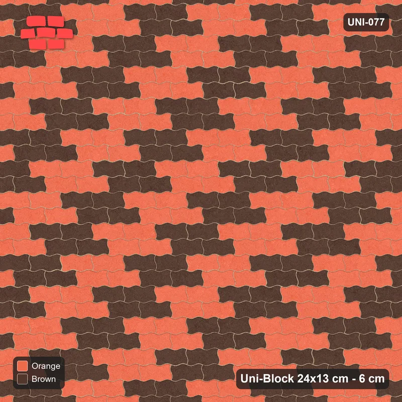 Interlock (Pasco) 24x13 cm · UNI-077 · Checkerboard of 2x2 piece blocks, straight lay (Burnt Clay) · Top view Interlock (Pasco) 24x13 cm · UNI-077 · Checkerboard of 2x2 piece blocks, straight lay (Burnt Clay) · Top view