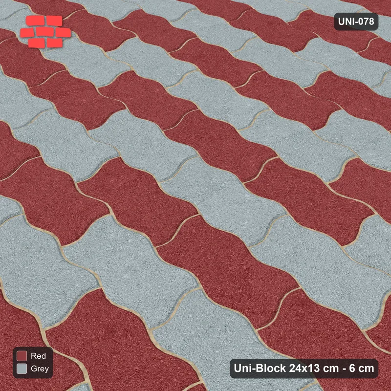 Interlock (Pasco) 24x13 cm · UNI-078 · Checkerboard of 3-piece runs, straight lay, kerb frame (Brick & Ash) · Side view Interlock (Pasco) 24x13 cm · UNI-078 · Checkerboard of 3-piece runs, straight lay, kerb frame (Brick & Ash) · Side view