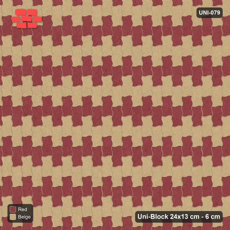 Interlock (Pasco) 24x13 cm · UNI-079 · Checkerboard, 2-course cells, quarter-turn lay (Terracotta) · Top view Interlock (Pasco) 24x13 cm · UNI-079 · Checkerboard, 2-course cells, quarter-turn lay (Terracotta) · Top view