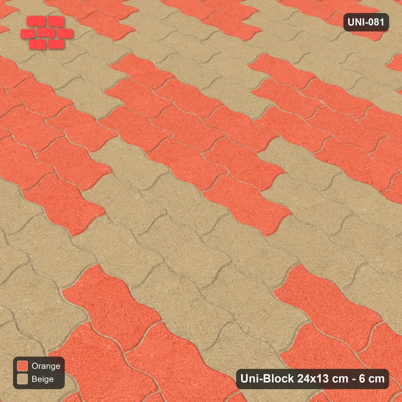 Interlock (Pasco) 24x13 cm · UNI-081 · Checkerboard of 3x3 piece blocks, straight lay, kerb frame (Clay Court) · Side view Interlock (Pasco) 24x13 cm · UNI-081 · Checkerboard of 3x3 piece blocks, straight lay, kerb frame (Clay Court) · Side view