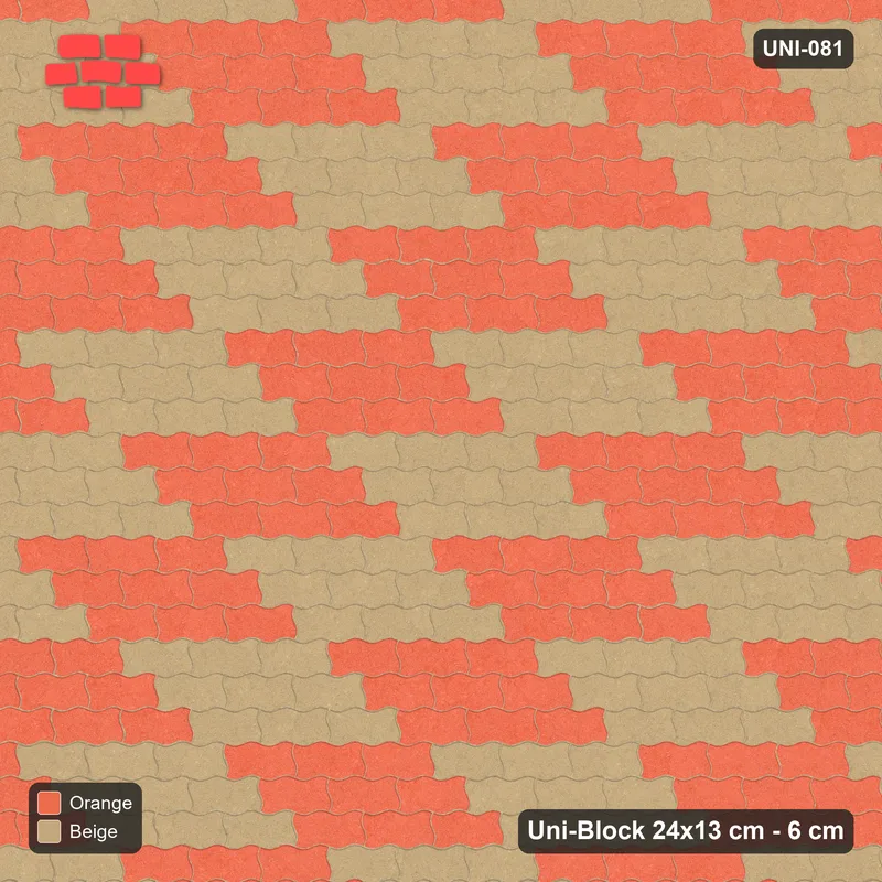 Interlock (Pasco) 24x13 cm · UNI-081 · Checkerboard of 3x3 piece blocks, straight lay, kerb frame (Clay Court) · Top view Interlock (Pasco) 24x13 cm · UNI-081 · Checkerboard of 3x3 piece blocks, straight lay, kerb frame (Clay Court) · Top view