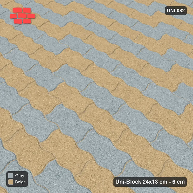 Interlock (Pasco) 24x13 cm · UNI-082 · Checkerboard of 4-piece runs, straight lay, kerb frame (Warm Grey) · Side view Interlock (Pasco) 24x13 cm · UNI-082 · Checkerboard of 4-piece runs, straight lay, kerb frame (Warm Grey) · Side view