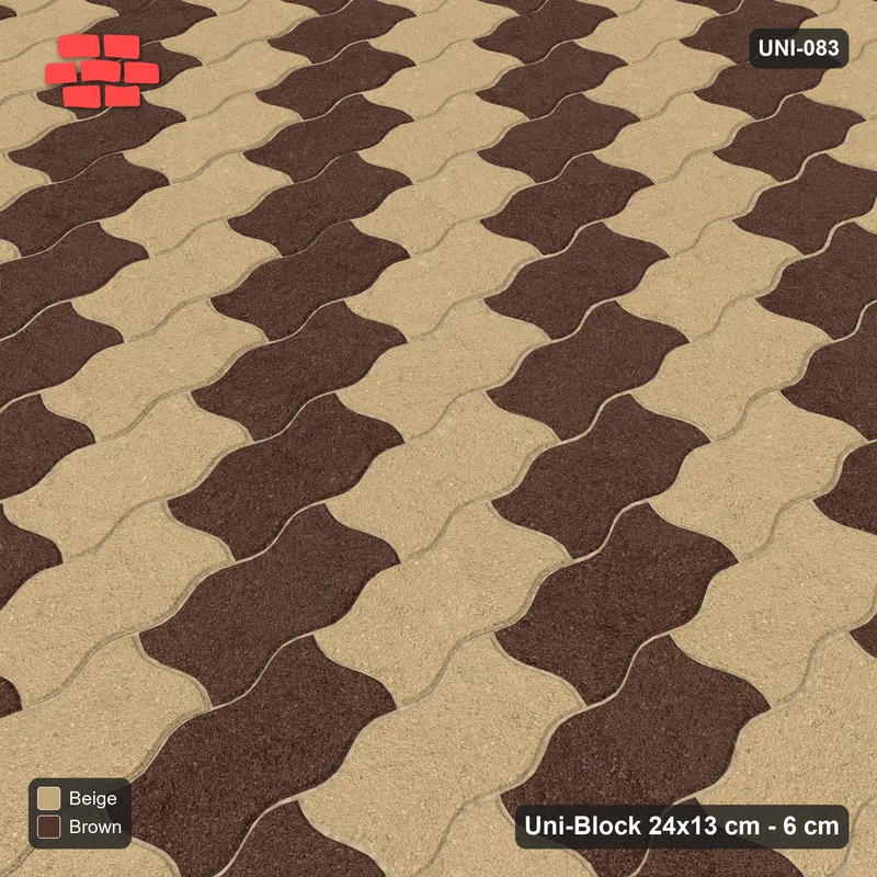 Interlock (Pasco) 24x13 cm · UNI-083 · Piece-by-piece checkerboard, quarter-turn lay (Sandstone) · Side view Interlock (Pasco) 24x13 cm · UNI-083 · Piece-by-piece checkerboard, quarter-turn lay (Sandstone) · Side view
