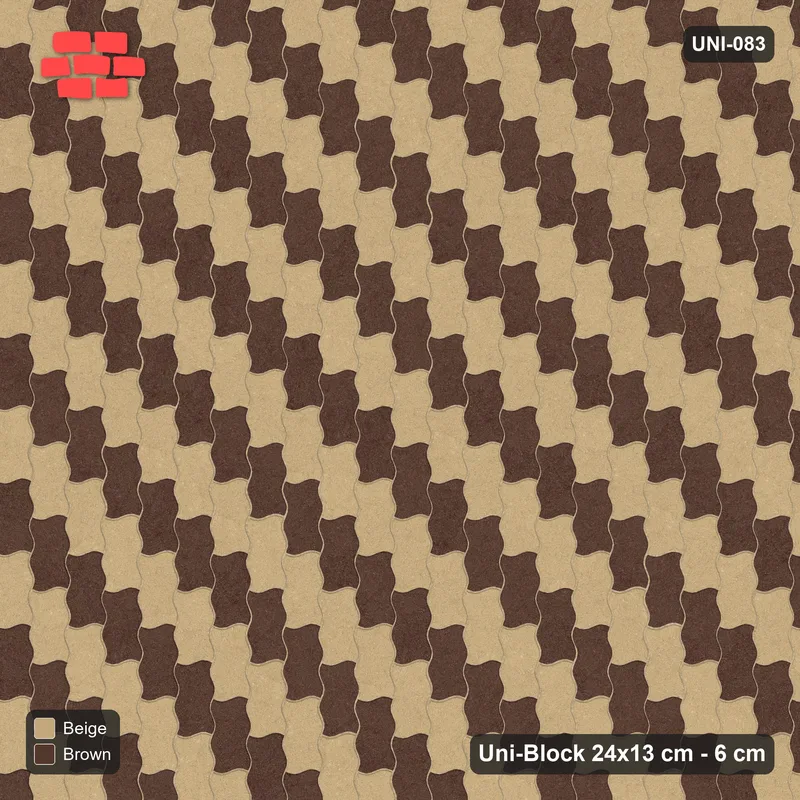Interlock (Pasco) 24x13 cm · UNI-083 · Piece-by-piece checkerboard, quarter-turn lay (Sandstone) · Top view Interlock (Pasco) 24x13 cm · UNI-083 · Piece-by-piece checkerboard, quarter-turn lay (Sandstone) · Top view