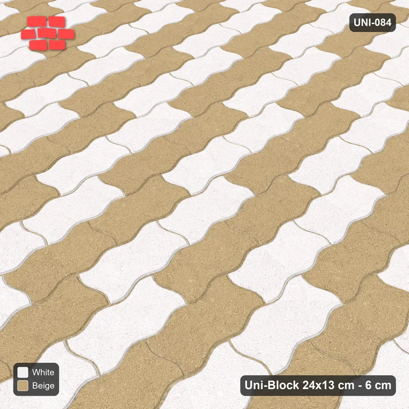 Interlock (Pasco) 24x13 cm · UNI-084 · Checkerboard of 2-piece pairs, quarter-turn lay (Ivory & Sand) · Side view Interlock (Pasco) 24x13 cm · UNI-084 · Checkerboard of 2-piece pairs, quarter-turn lay (Ivory & Sand) · Side view