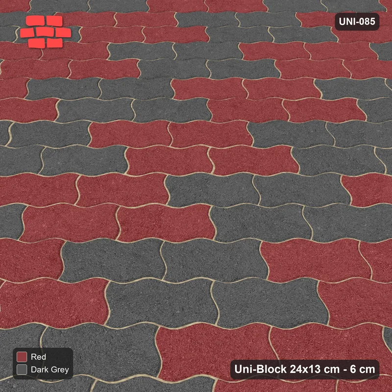 Interlock (Pasco) 24x13 cm · UNI-085 · Checkerboard of 2x2 piece blocks, 45-degree lay, kerb frame (Rust & Charcoal) · Side view Interlock (Pasco) 24x13 cm · UNI-085 · Checkerboard of 2x2 piece blocks, 45-degree lay, kerb frame (Rust & Charcoal) · Side view